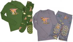2 Piece Footed Pajamas Jurassic Dinosaurs. Available in Green or Grey